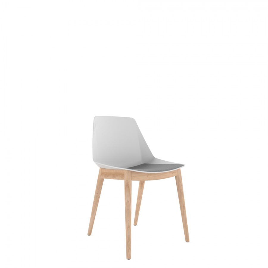 Polypropylene Shell Chair With Upholstered Seat Pad and Beech Wooden 4-Leg Frame